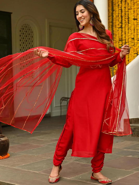 Red Silk Kurta Set