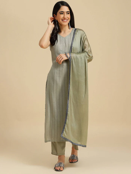 Cream Solid Nazmin Sleeveless Kurta Duppta set