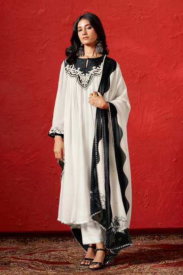 Marshmallow and Black Georgette Kurta Set