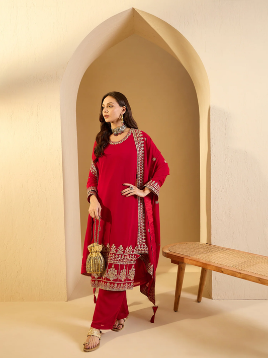 Women Ethnic Motifs Embroidered Regular Kurta with Palazzos & With Dupatta