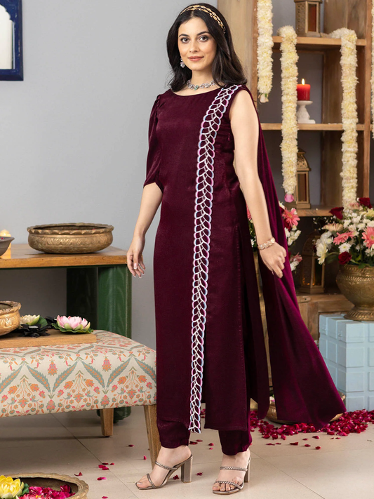 Burgundy Apricot Kurta Set