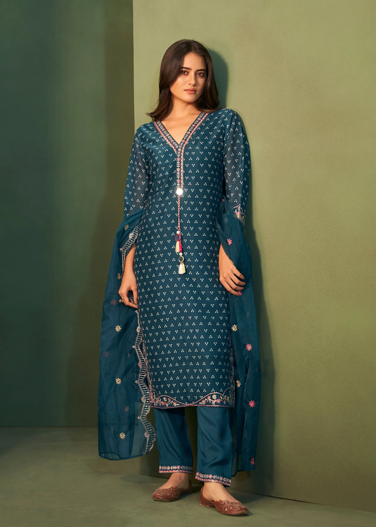 Indigo Work Kurta Set