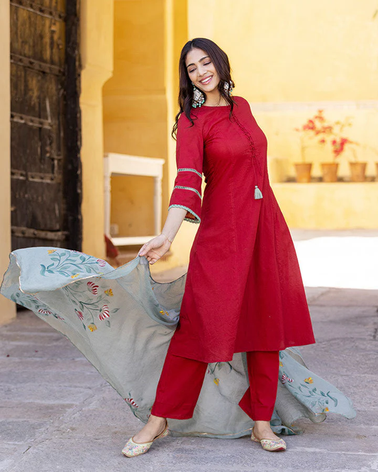 Crimson Handpainted Kurta Set