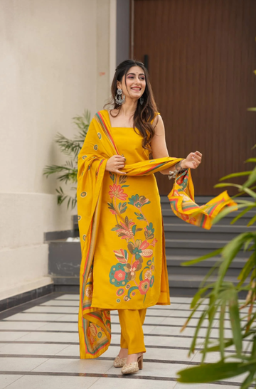 yellow muslin kurta set