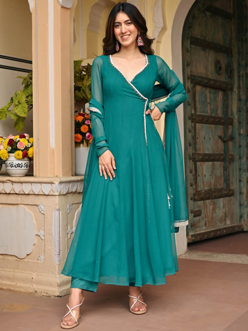 Teal Blue Georgette Angrakhaa Set