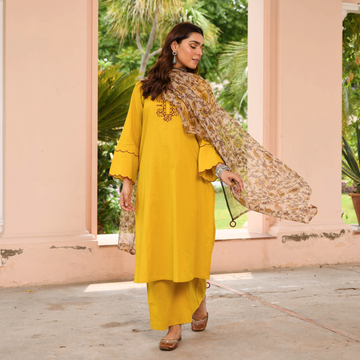 Cotton Kurta Pant with Doriya Dupatta