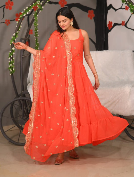 Designer Embroidered Georgette Gown With Sequence Embroidered Work