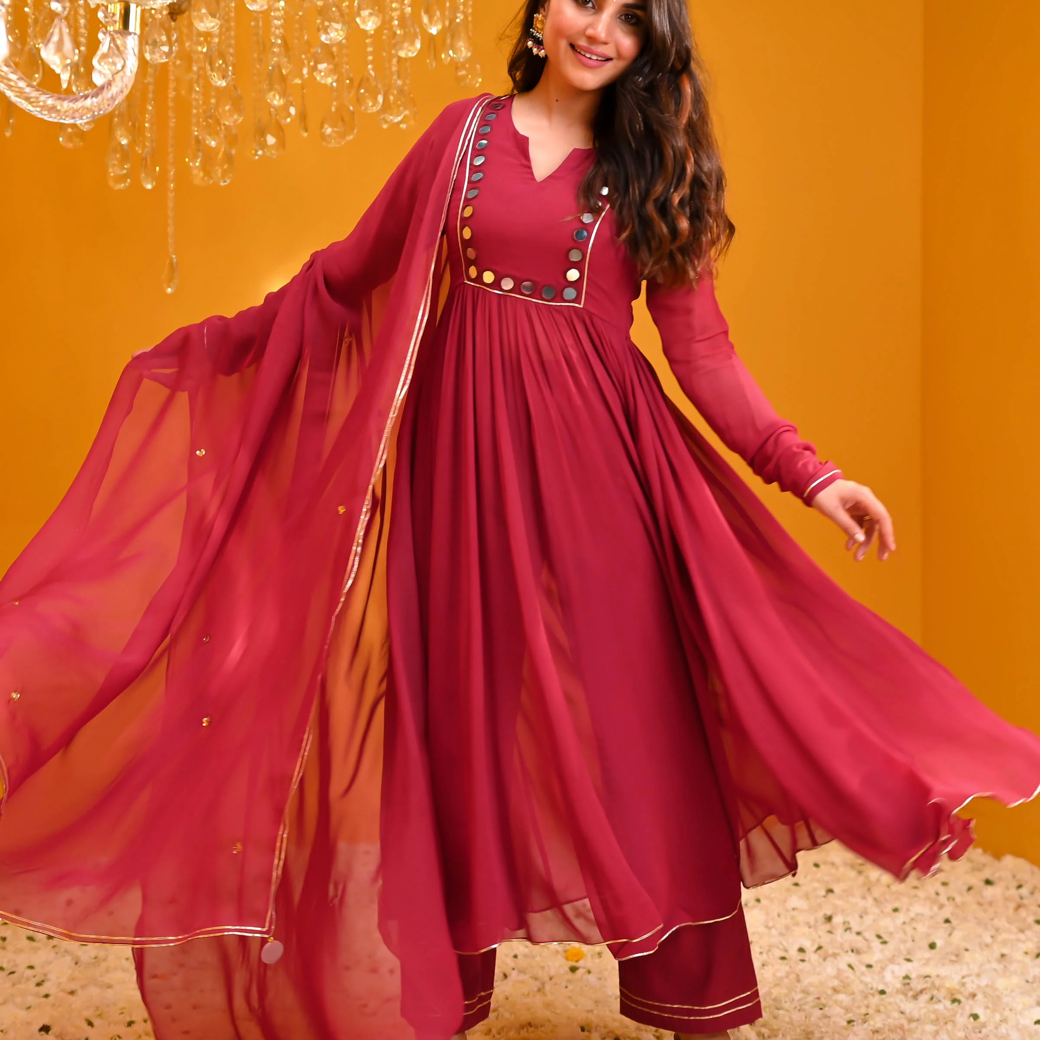 Burgundy Georgette Kurta Set