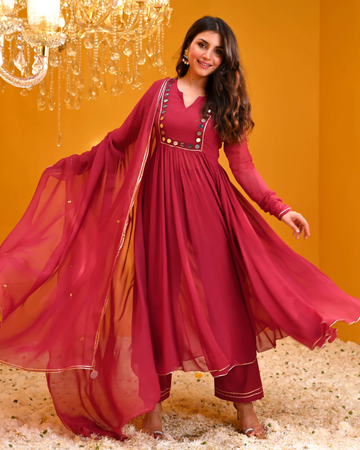 Burgundy Georgette Kurta Set