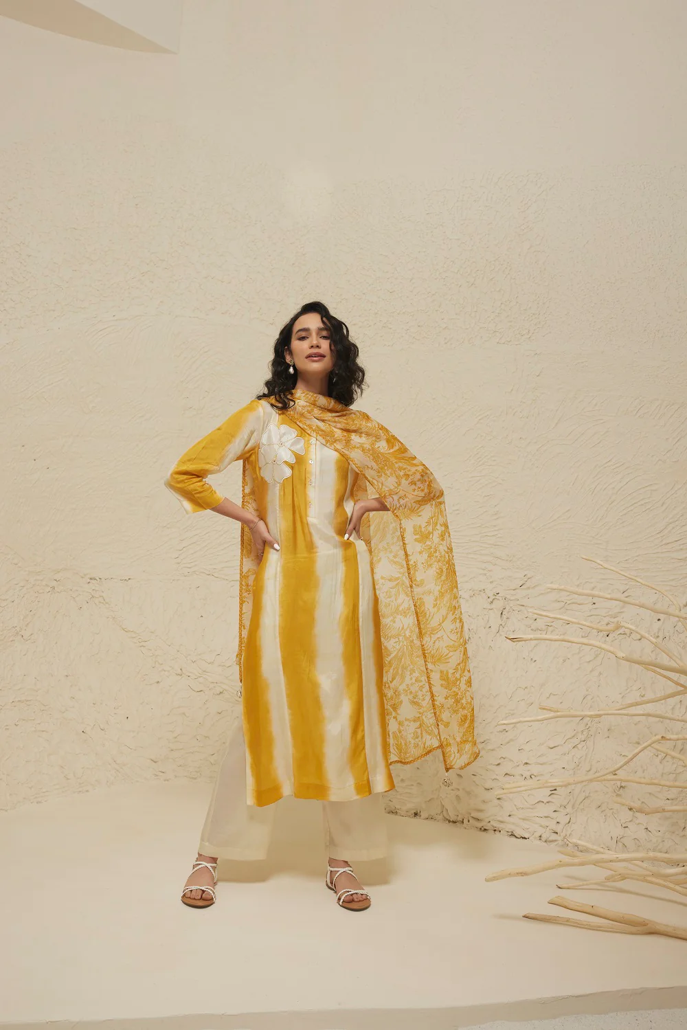 Yellow Maslin Kurta Set with Dupatta