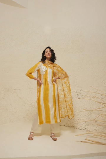 Yellow Maslin Kurta Set with Dupatta