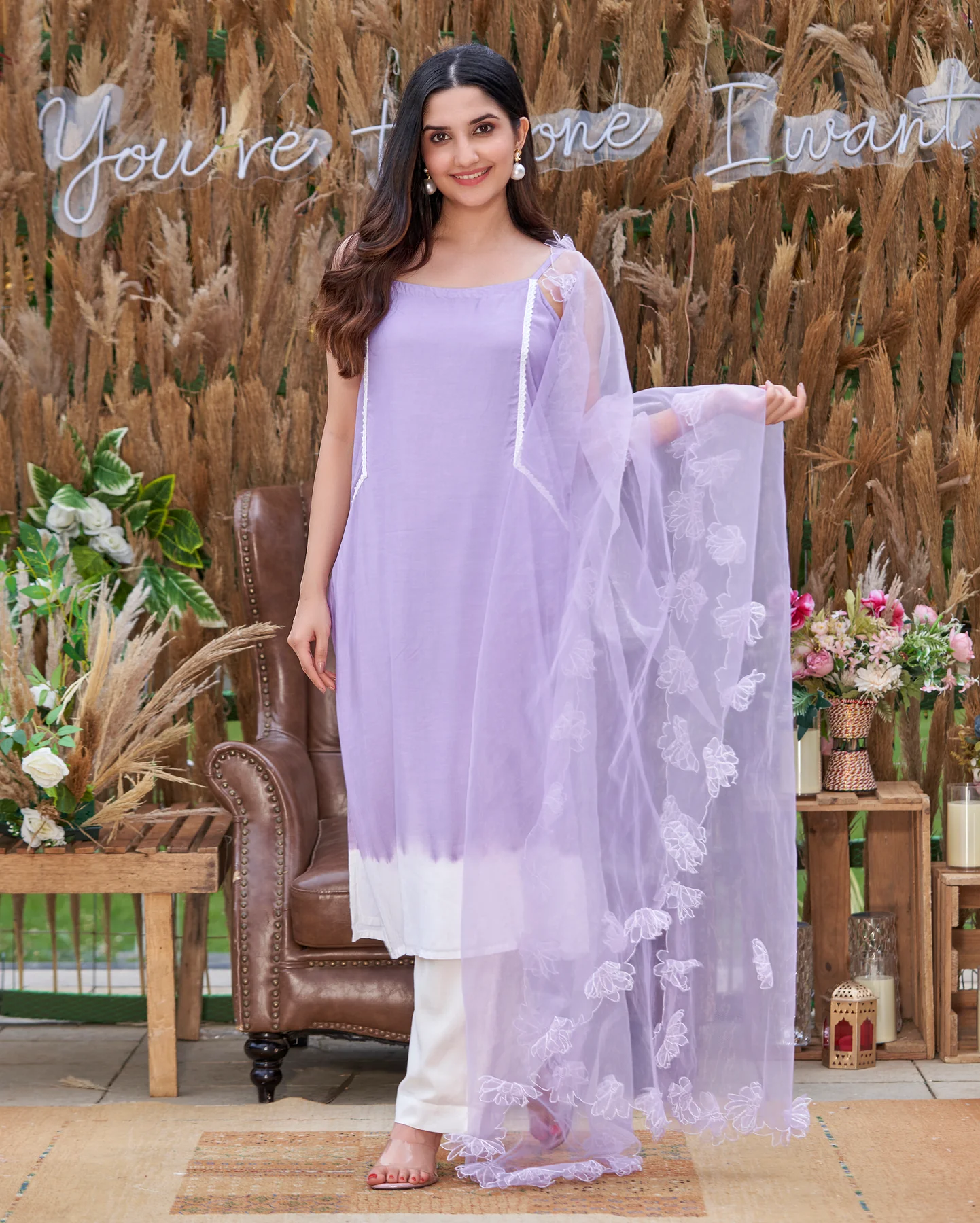 Lavendar Solid Silk Kurta Set