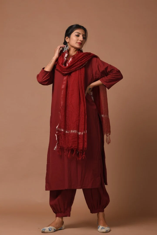 Maroon Doria Kurta Set