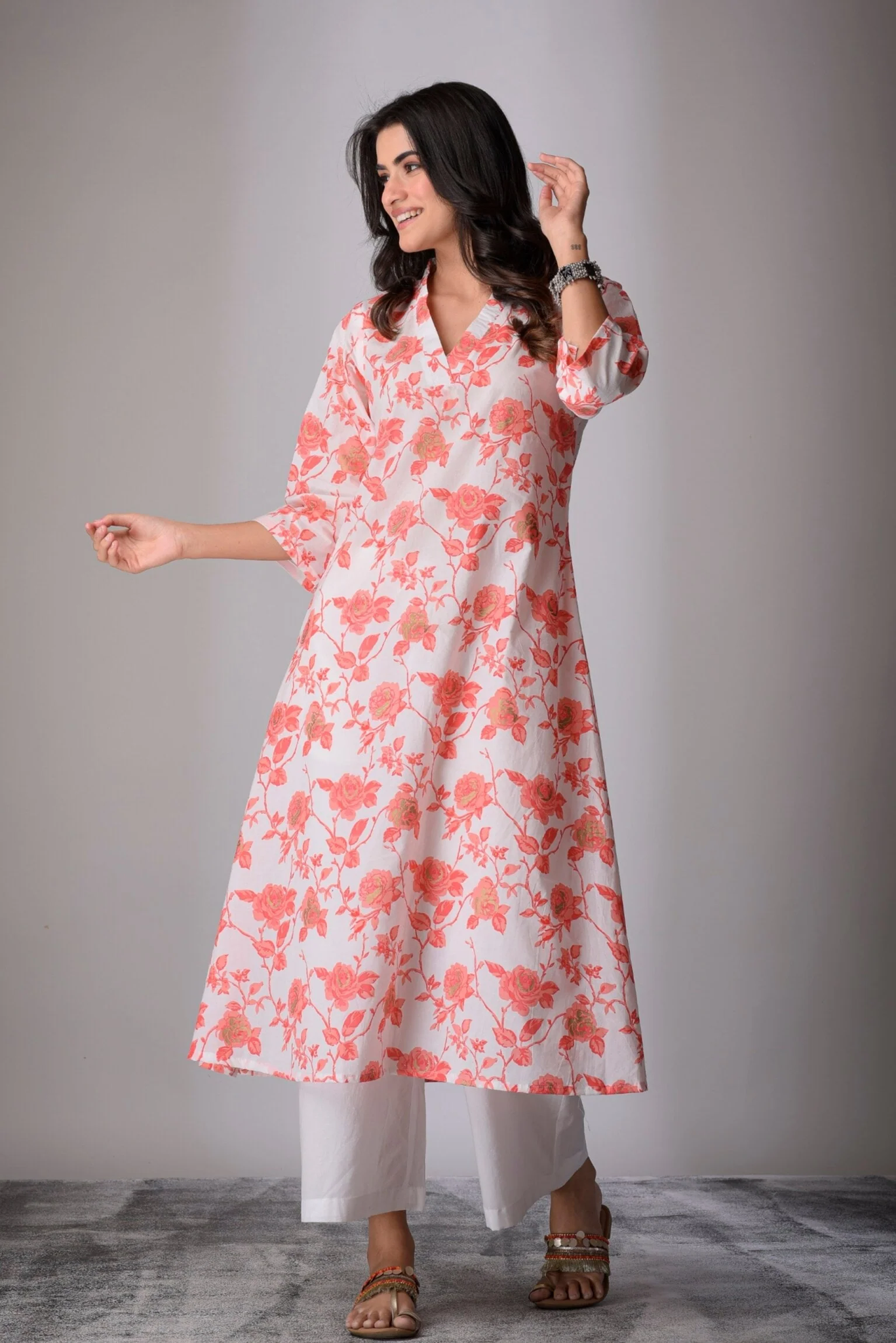 Peach Floral Kurta Set