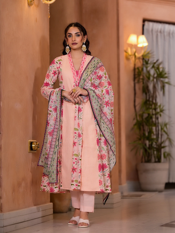 Apricot Full Schiffli Pure Cotton Suit Set