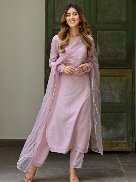 Lilac Silk Kurta Set