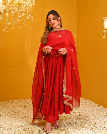 Ruby Red Georgette Kurta Set