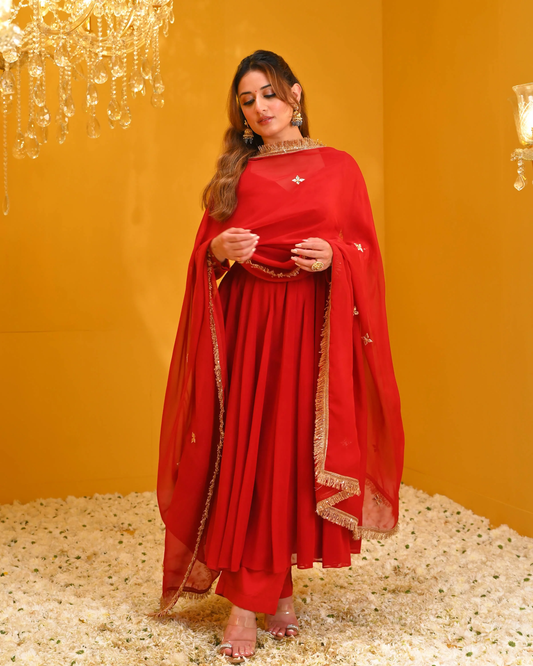 Ruby Red Georgette Kurta Set