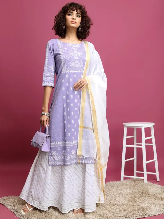 Women Mauve Printed Kurta Sets