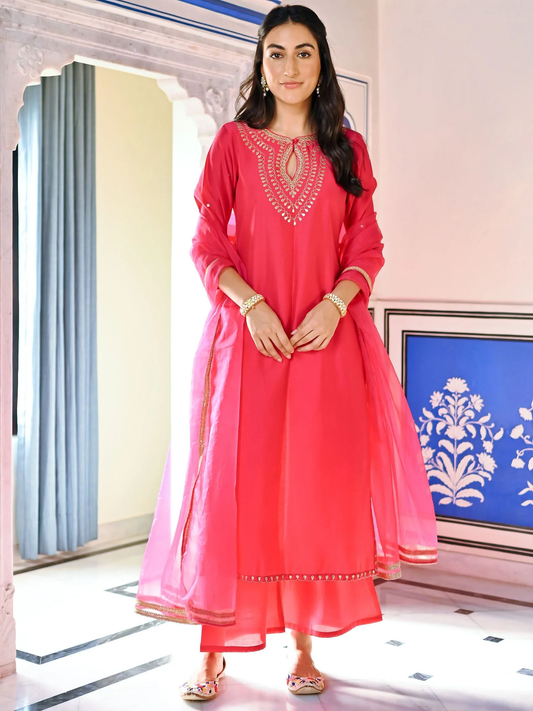 Pink Gota Patti Kurta Set