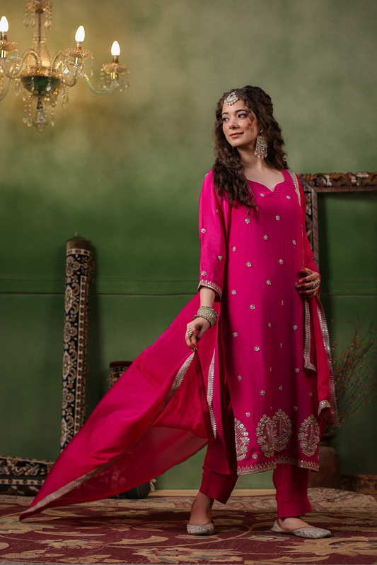 Pink Crepe Gota Kurta Set