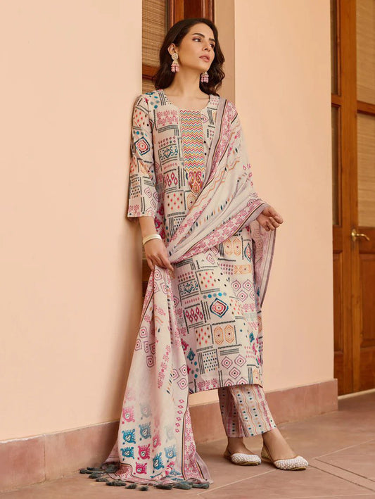 Cotton Flax kurta dupatta and bottom set