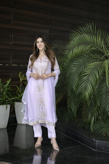 Lavender Aari  Kurta Set