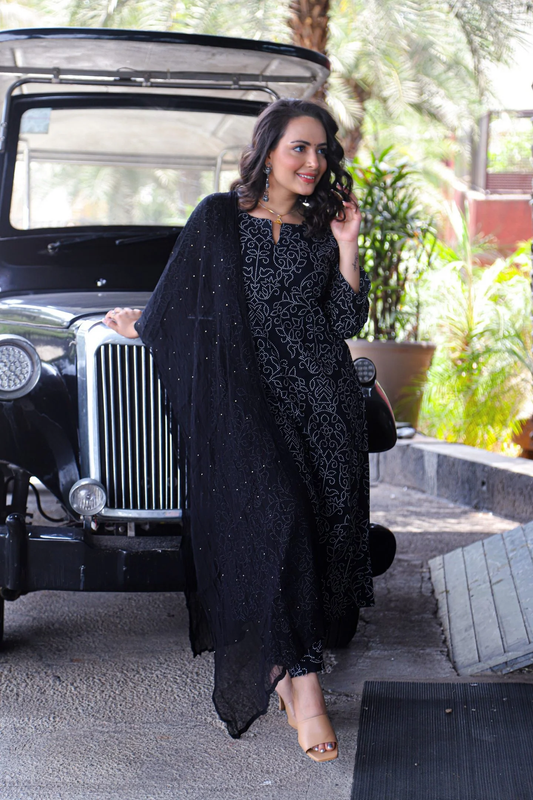 Black Bandhej Kurta Set