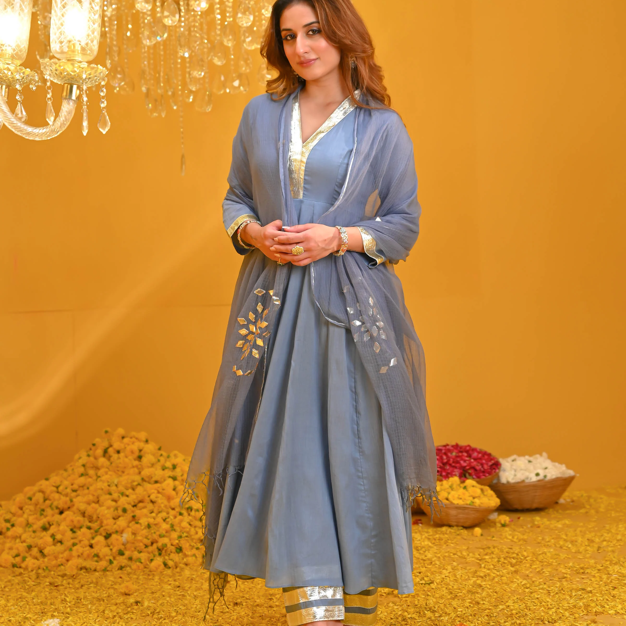 Slate Blue Cotton Kurta Set