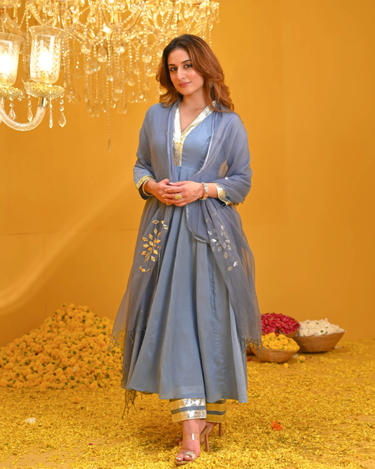 Slate Blue Cotton Kurta Set