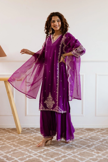 Navdha Purple Full Work Suit Set