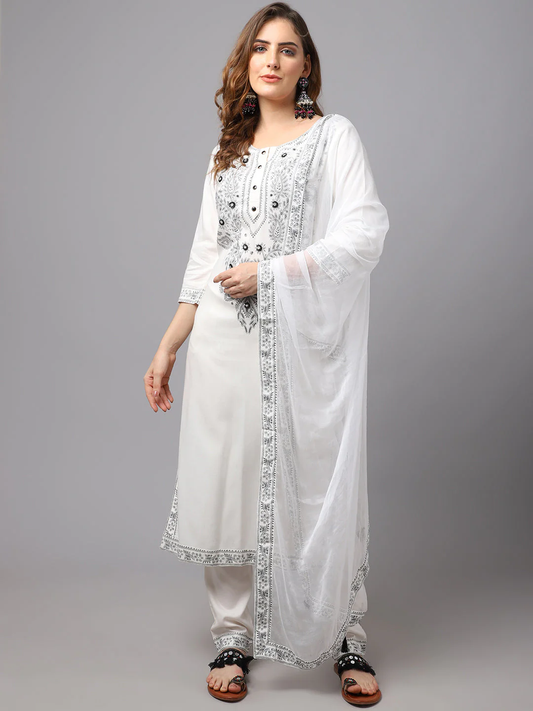 White Chinkankari Printed Kurta Set