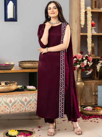 Burgundy Apricot Kurta Set