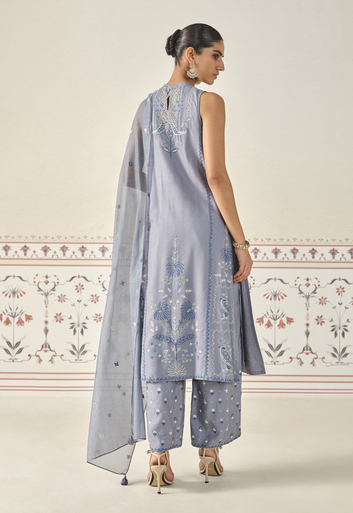 Silk Kurta Set - Slate Grey