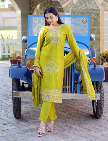 Designer Embroidered Chinon Suit With Embroidered Work