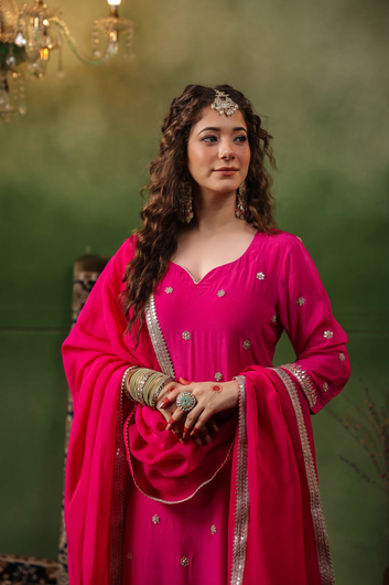 Pink Crepe Gota Kurta Set