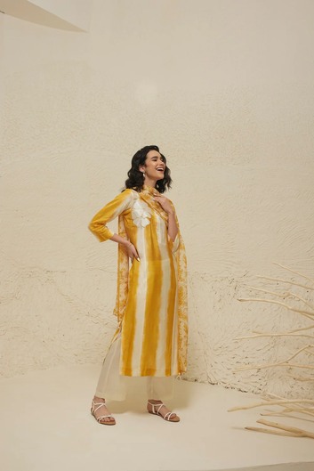 Yellow Maslin Kurta Set with Dupatta