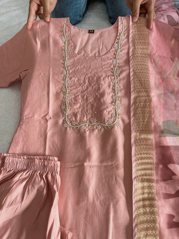 Light Pink Designers Kurti Pent Dupatta Set