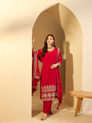 Women Ethnic Motifs Embroidered Regular Kurta with Palazzos & With Dupatta