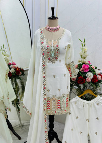 Pure Chinon Top-Palazzo with Dupatta Set Fully Stitched Ready To Wear