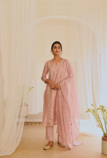 ROSE PINK GOTA PATTI EMBROIDERED KURTA SET