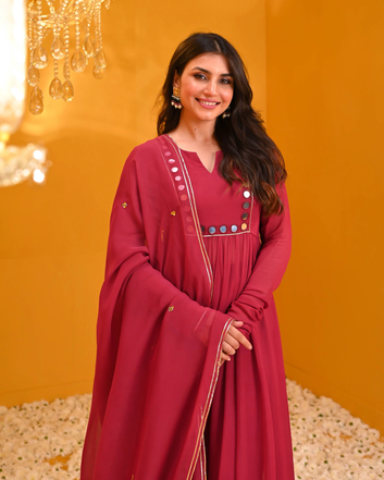 Burgundy Georgette Kurta Set