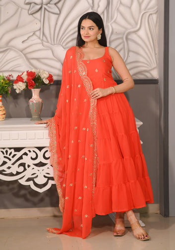 Designer Embroidered Georgette Gown With Sequence Embroidered Work