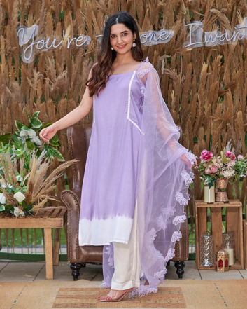 Lavendar Solid Silk Kurta Set