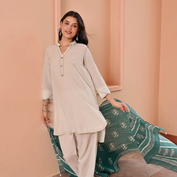 Beige Kurta Pant With Printed Dupatta  (3 piece)